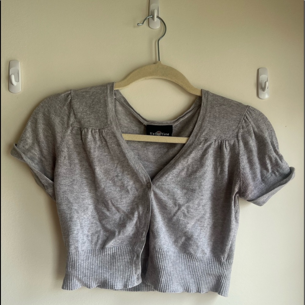 Grey Crop Button Down Jacket